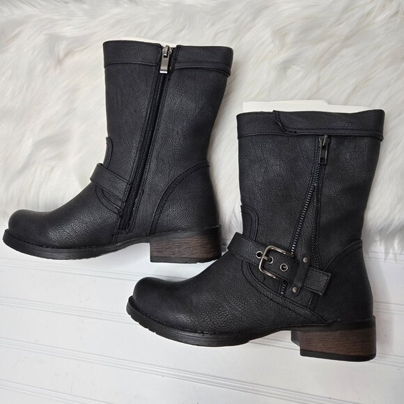 Luichiny Black Vegan Leather Moto Boots Women's "Mara Beth" Size 6 New In Box - Picture 3 of 10